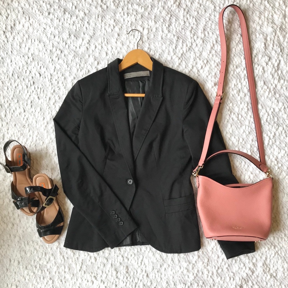 Zara Basic Long Sleeve Blazer Black Size Medium